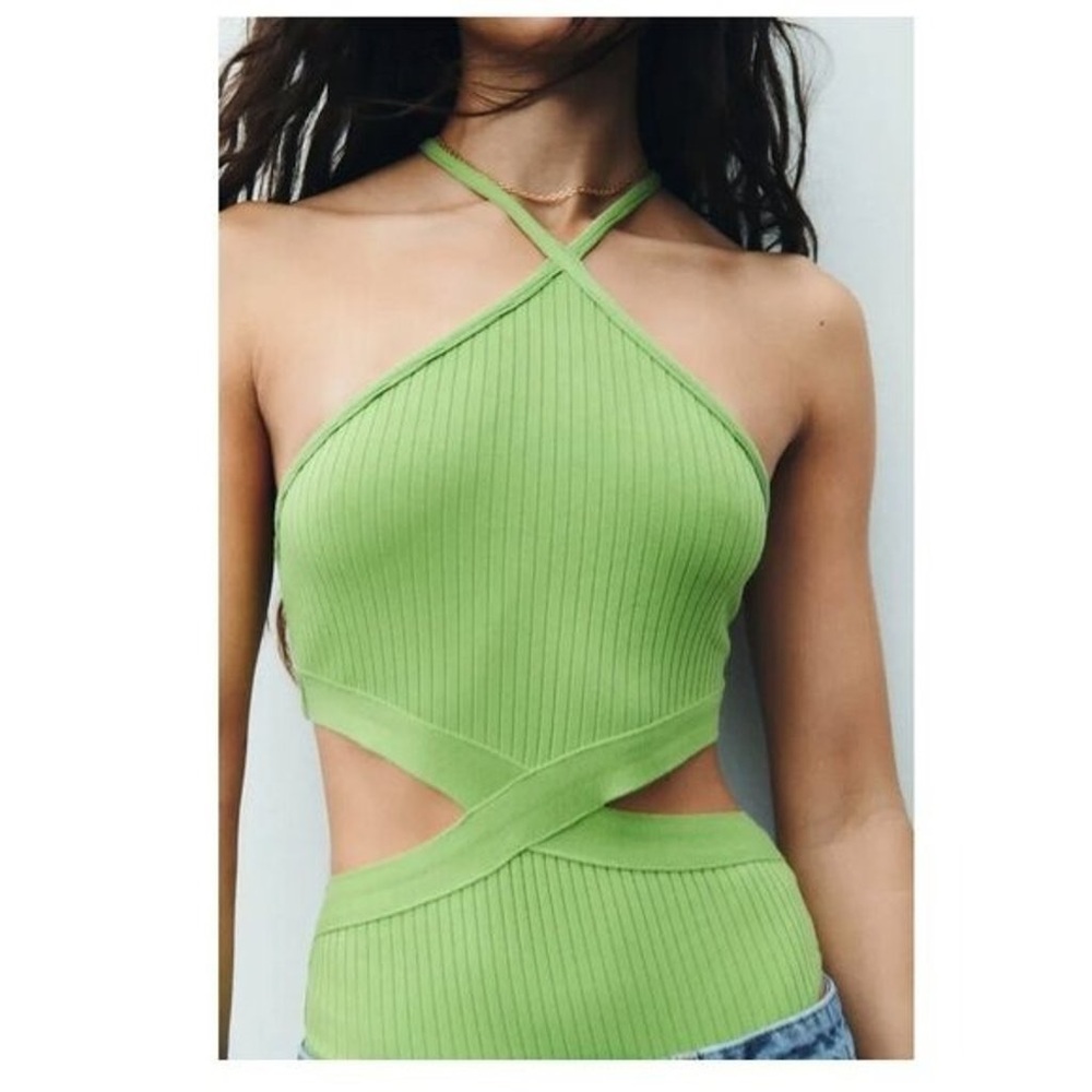 NWT ZARA Green Cut Out Bodysuit Women’s Size Small